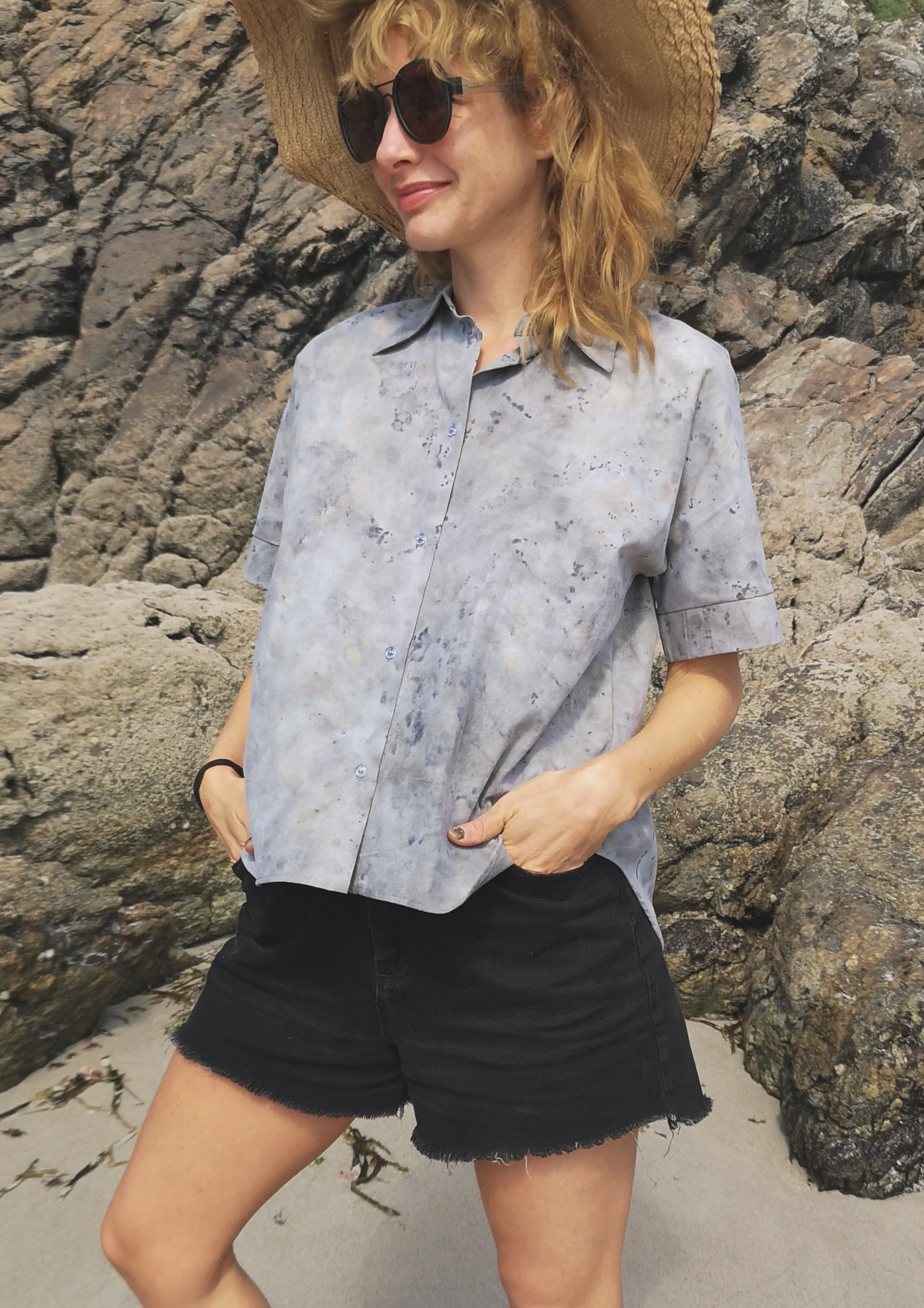 HOMEMADE - UNIQUE BLOUSE UNISEX - HAND PAINTED - grey