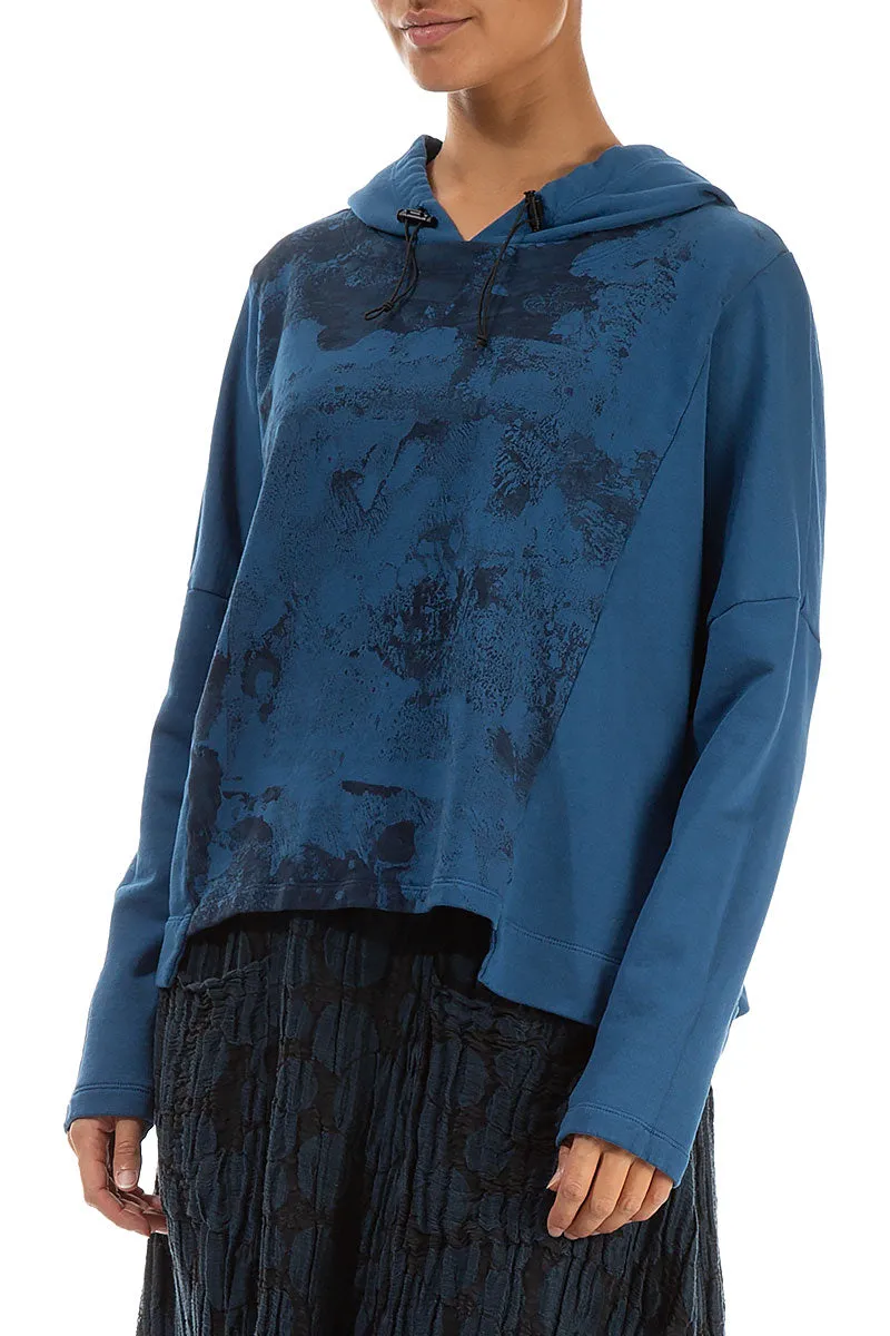 Hooded Azure Marble Cotton Hoodie