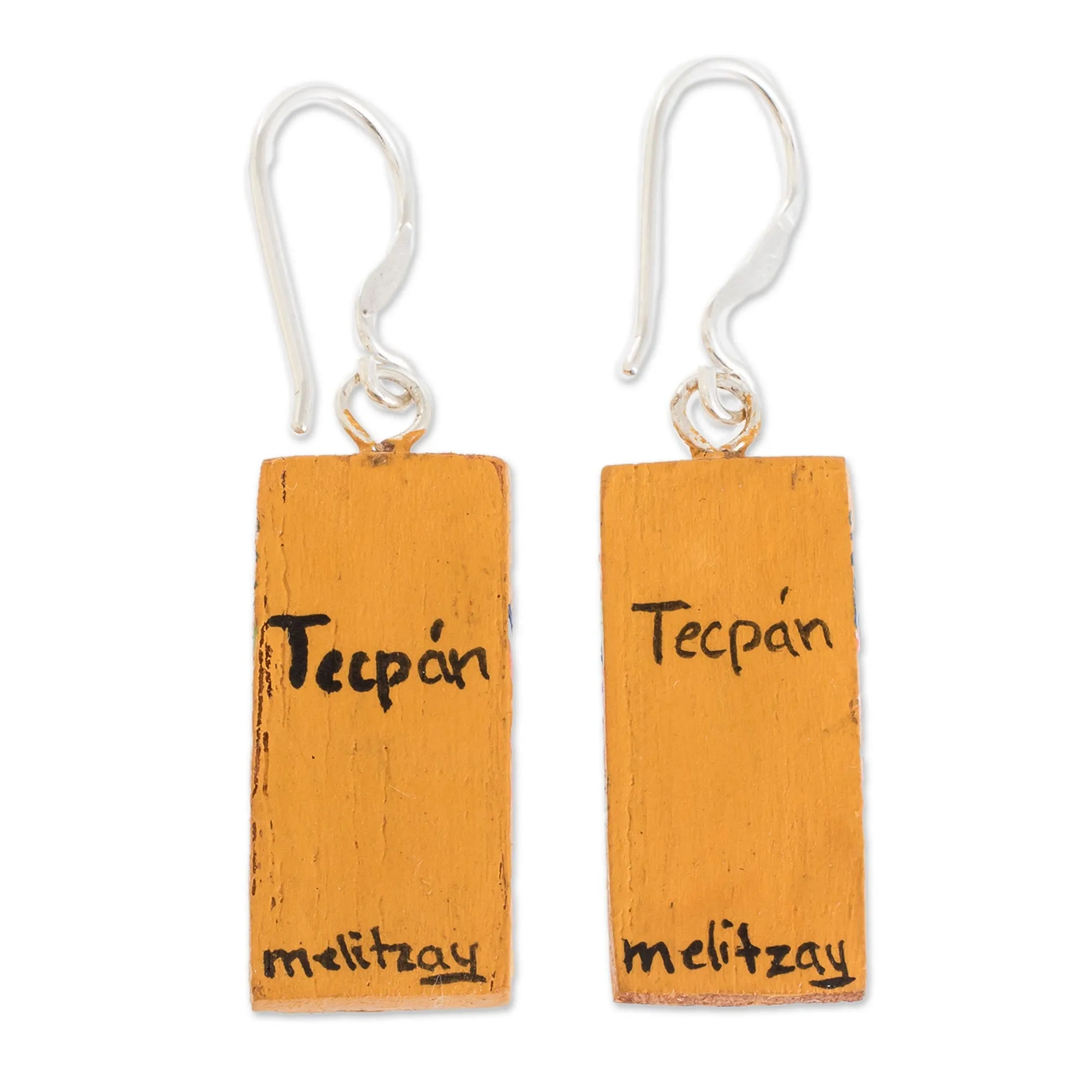 Huipil-Inspired Wood Dangle Earrings from Guatemala - Tecpan Marvels | NOVICA