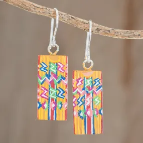 Huipil-Inspired Wood Dangle Earrings from Guatemala - Tecpan Marvels | NOVICA