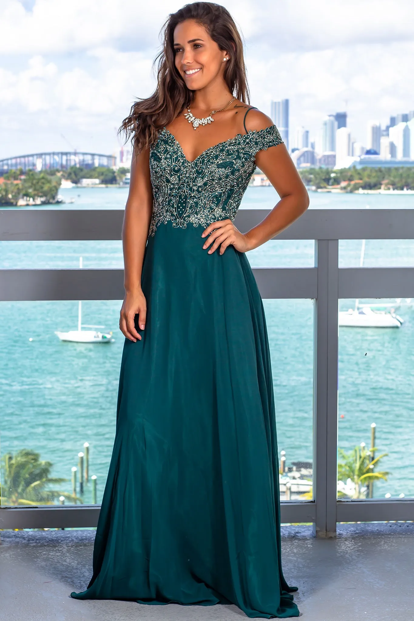 Hunter Green Sequin Top Maxi Dress