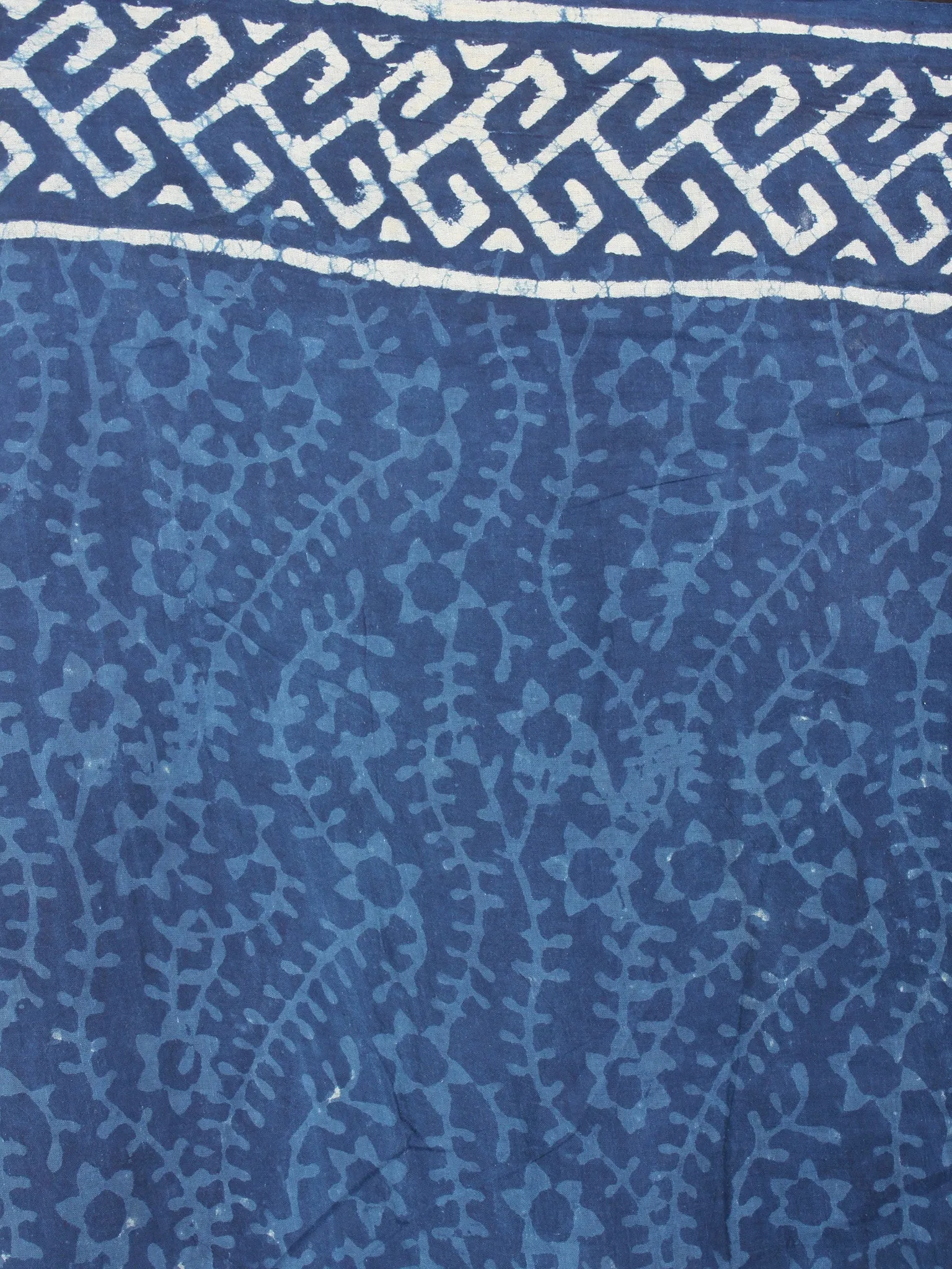 Indigo White Cotton Hand Block Printed & Painted Saree - S03170671