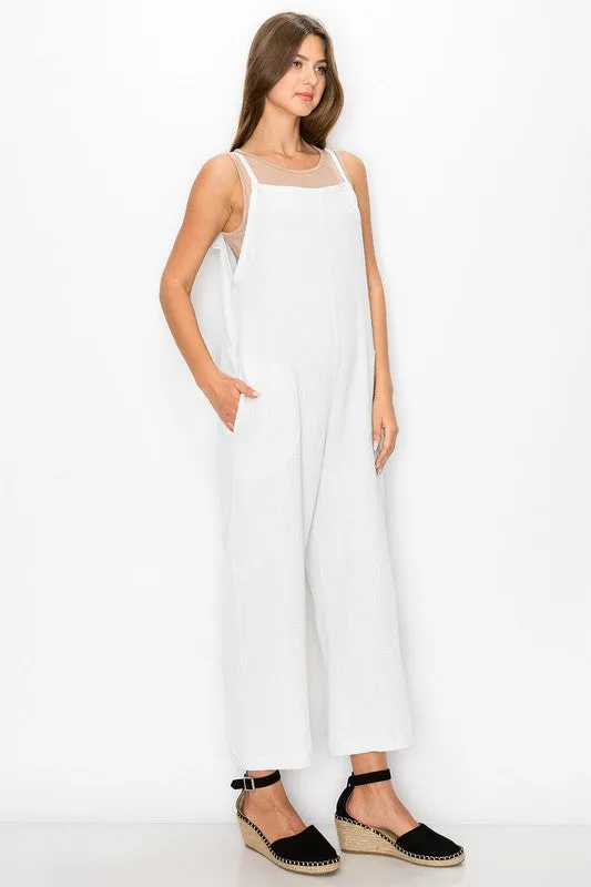 Ivory Fluffy Gauze Pocket Jumpsuit