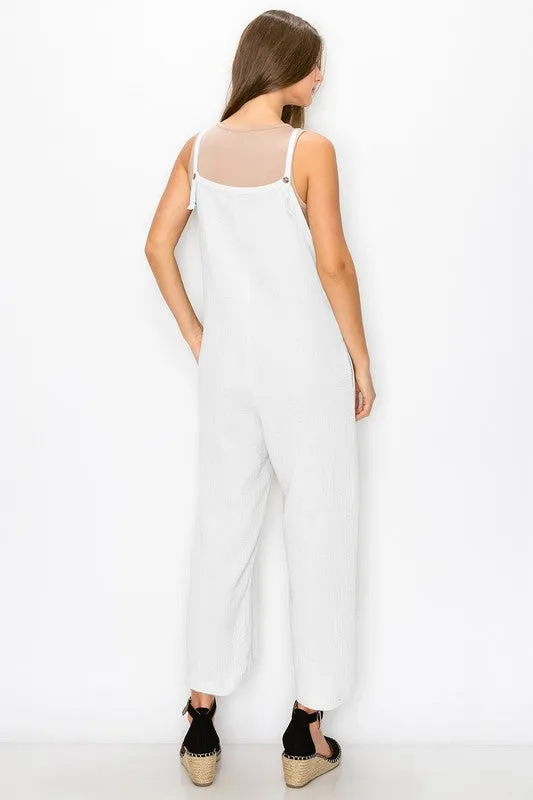 Ivory Fluffy Gauze Pocket Jumpsuit