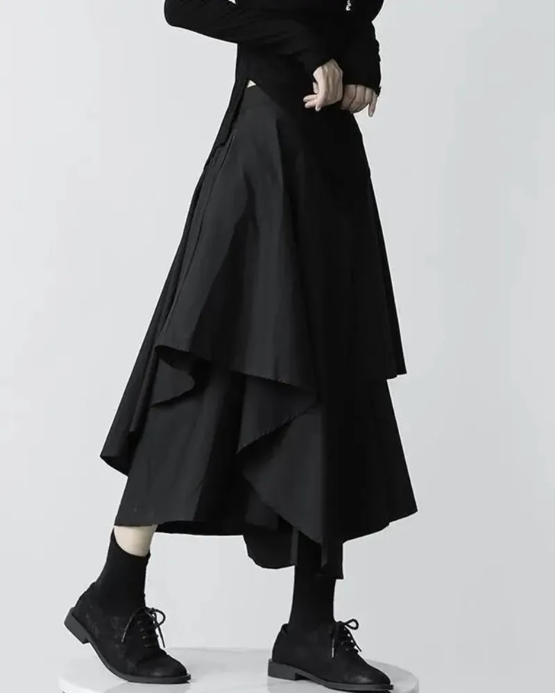 Japanese Wide-Leg Cargo Skirt Pants