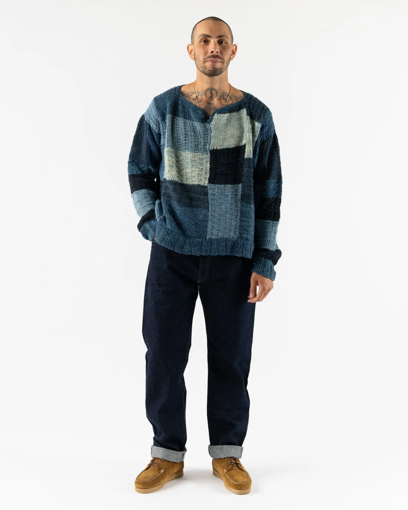 Kartik Research Indigo Patchwork Knit Sweater