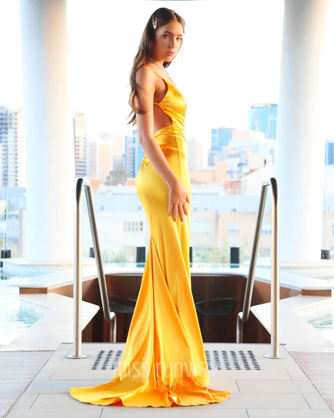 Kendall Split Formal Gown - Mango [SAMPLE]