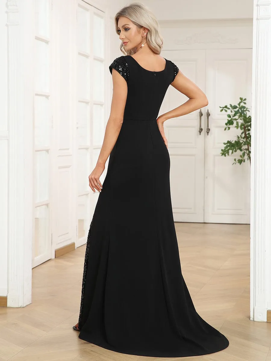 Lexi | Sequin Cap Sleeve V-Neck A-Line Evening Dress