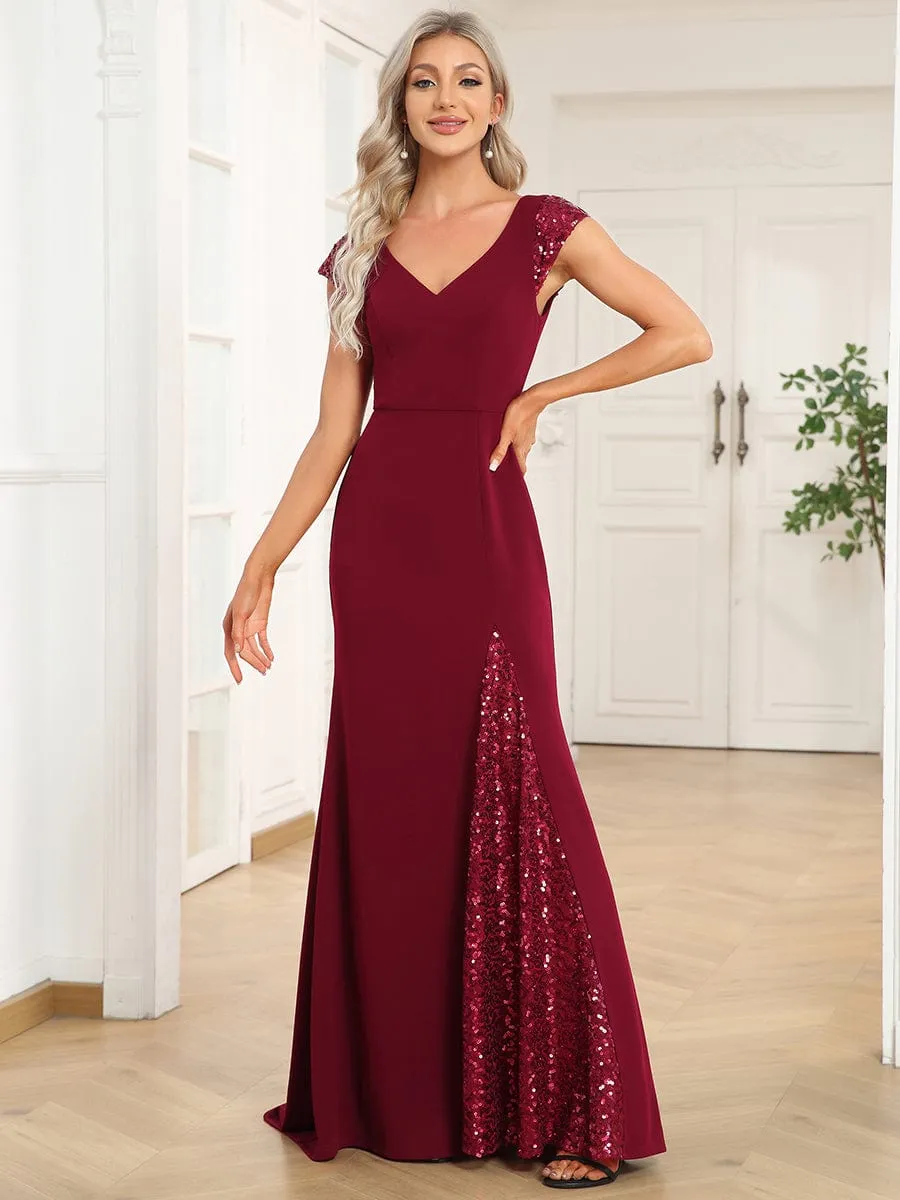 Lexi | Sequin Cap Sleeve V-Neck A-Line Evening Dress