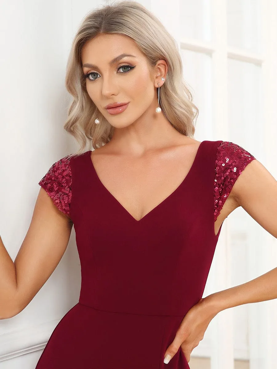 Lexi | Sequin Cap Sleeve V-Neck A-Line Evening Dress