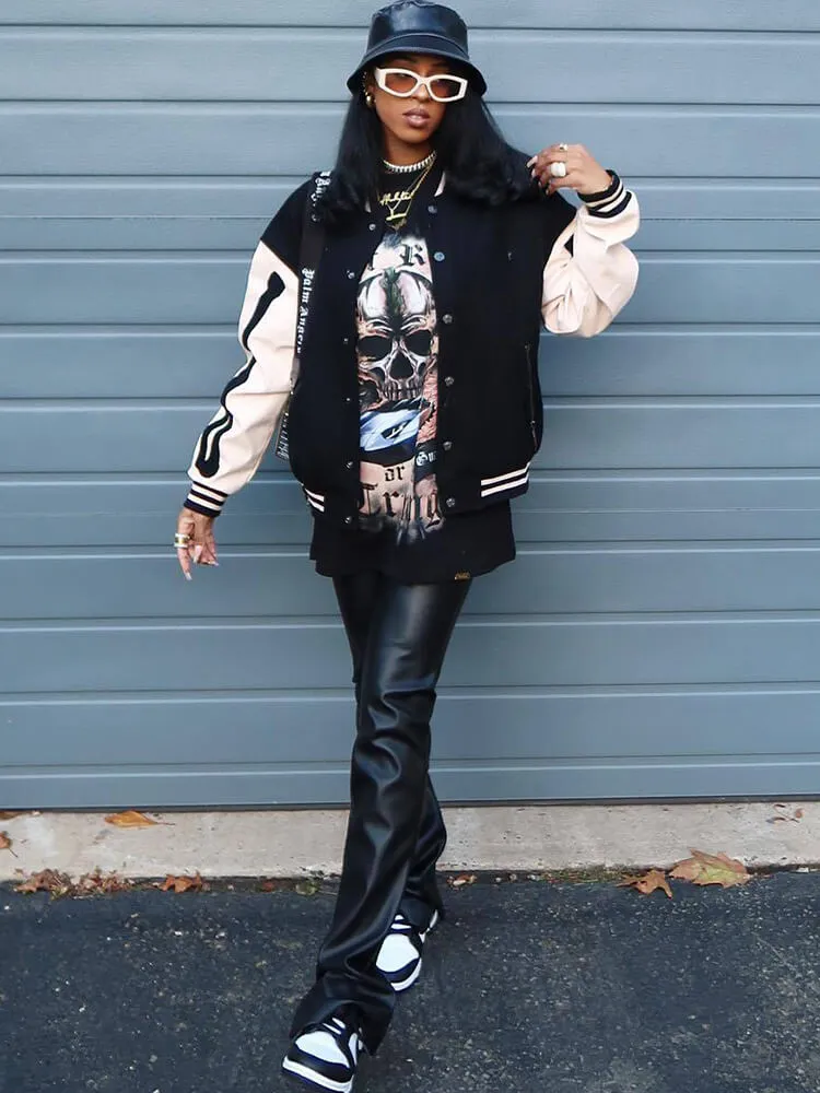 Long Sleeve Skeleton Printed Baseball Jackets