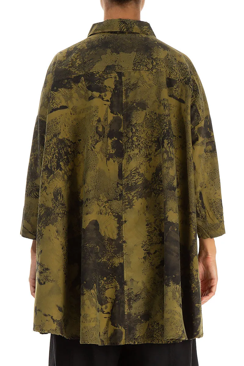 Loose Olive Marble Silk Cotton Shirt