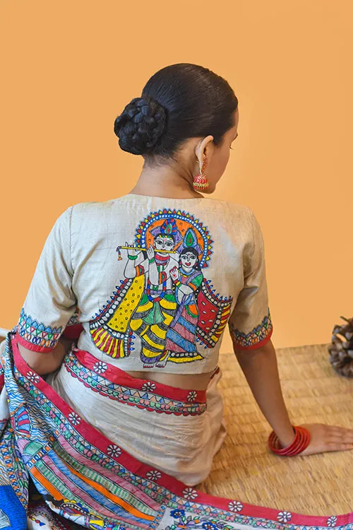 Madhubani Paints Handpainted Madhubani 'Vishnu Avatar' Tussar Silk Blouse