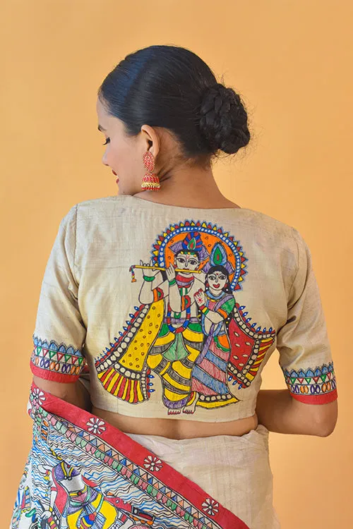 Madhubani Paints Handpainted Madhubani 'Vishnu Avatar' Tussar Silk Blouse