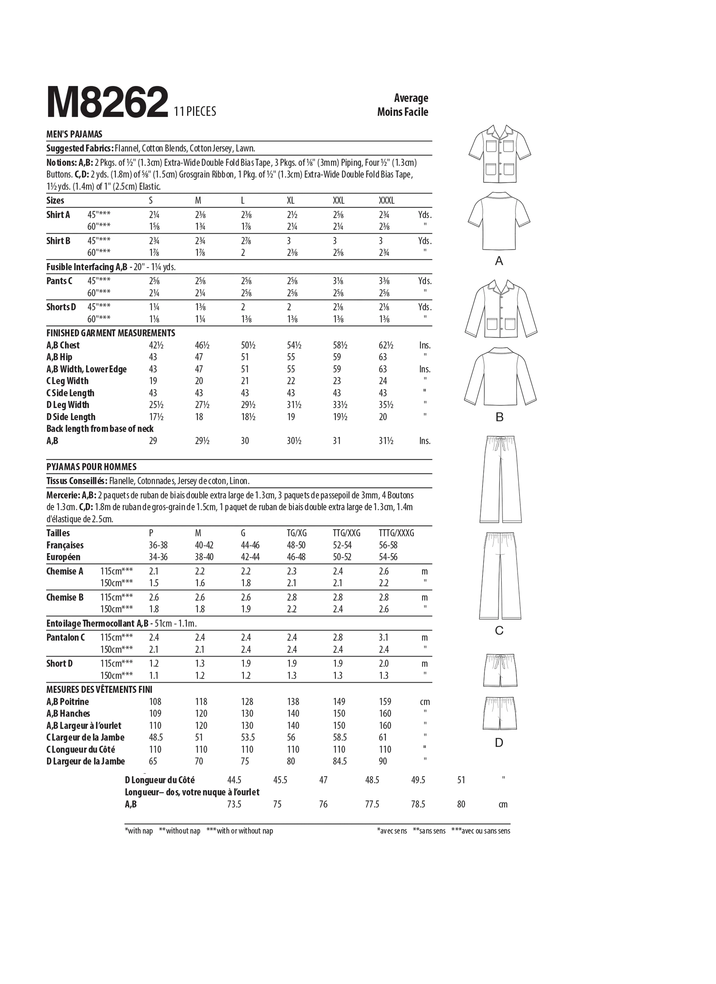 McCall's Sewing Pattern 8262 Men's Pyjamas