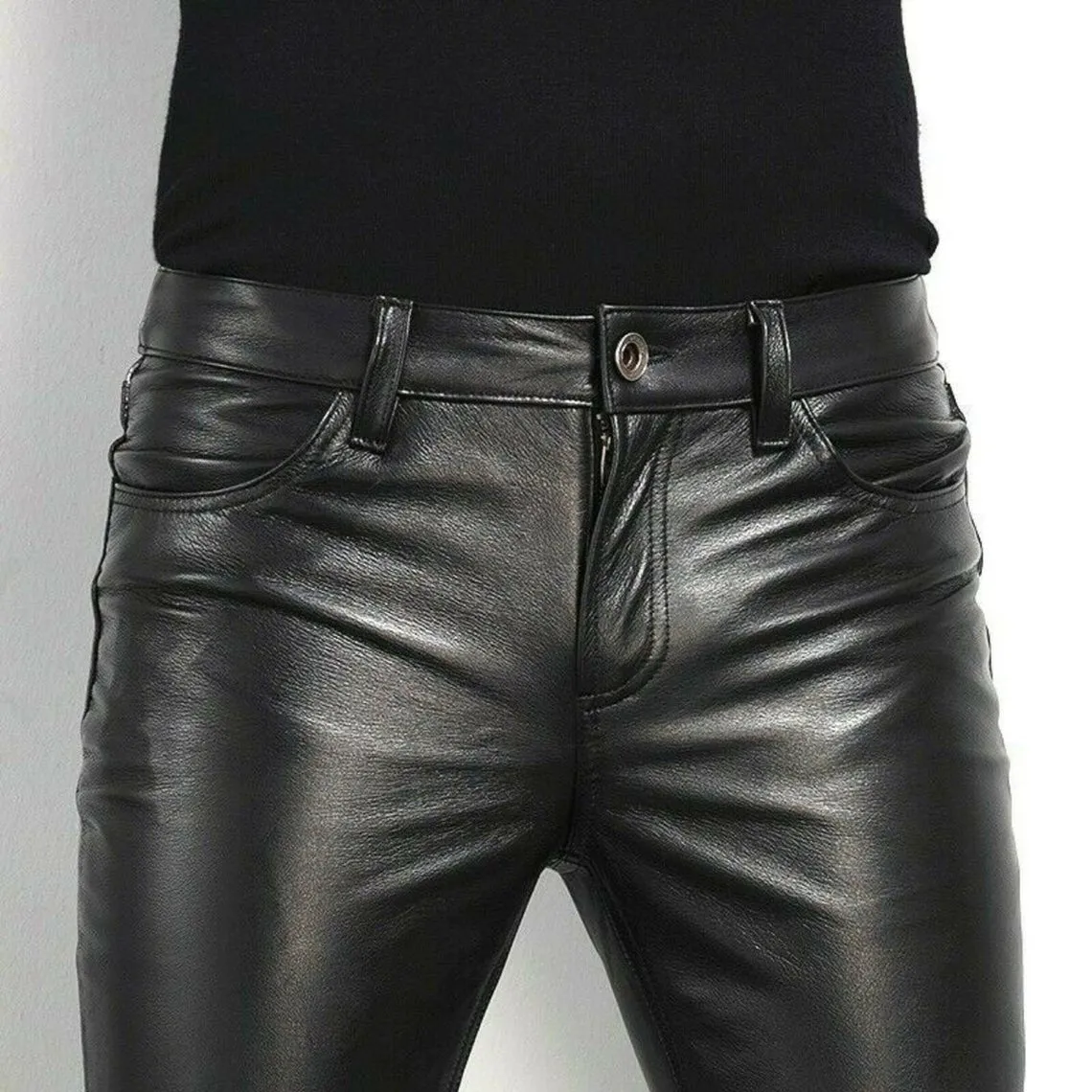 Men's Faux Leather Party Pants Slim Fit Black Pants