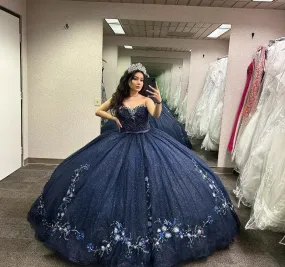 Midnight Blue Princess Quinceanera Dress Gillter Tulle Skirt Vestidos De 15 Anos Sequin Ballkleid Vestidos De Debutante Sweet 16