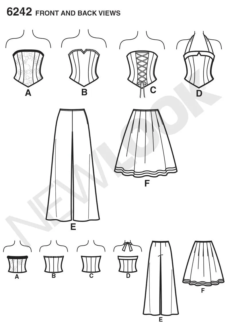 NL6242 Misses' Corset Top, Pants and Skirt