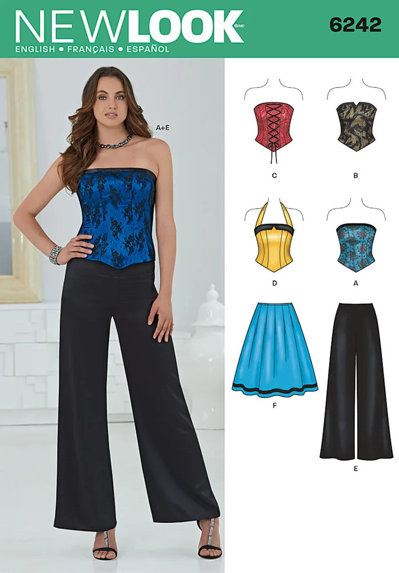 NL6242 Misses' Corset Top, Pants and Skirt