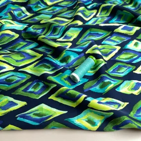 Painted Ocean Diamonds Viscose Sateen Fabric