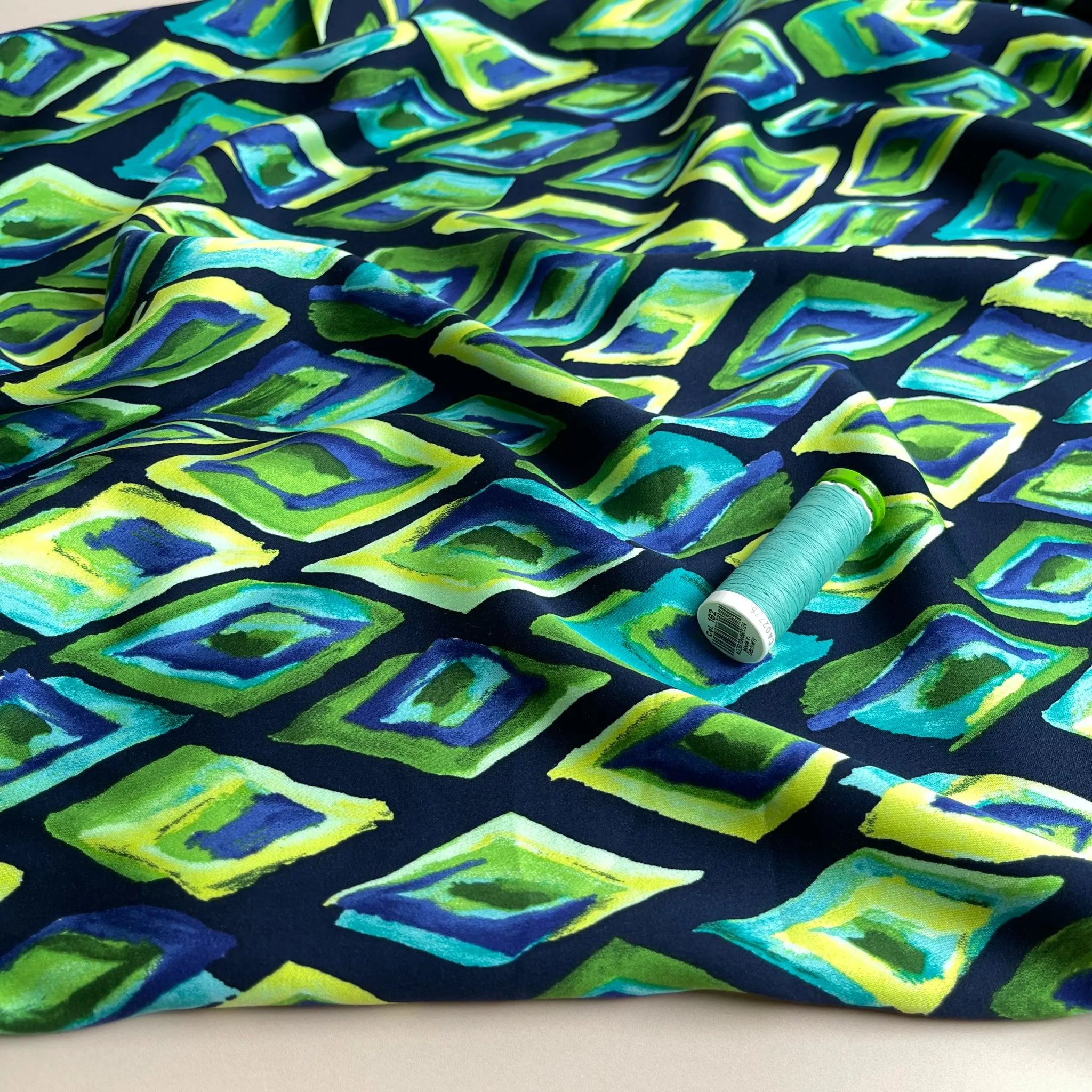 Painted Ocean Diamonds Viscose Sateen Fabric