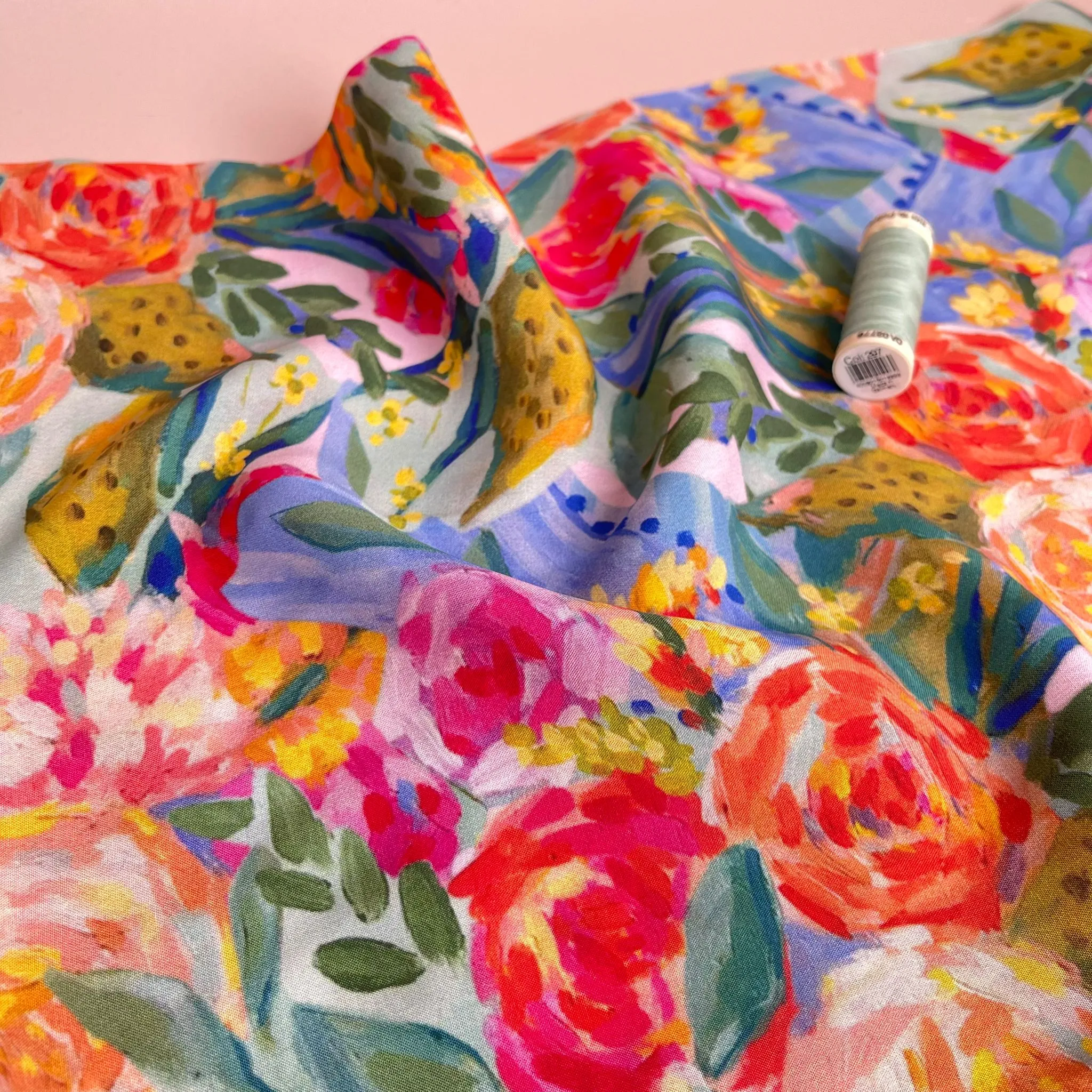 Painted Peonies Viscose Fabric