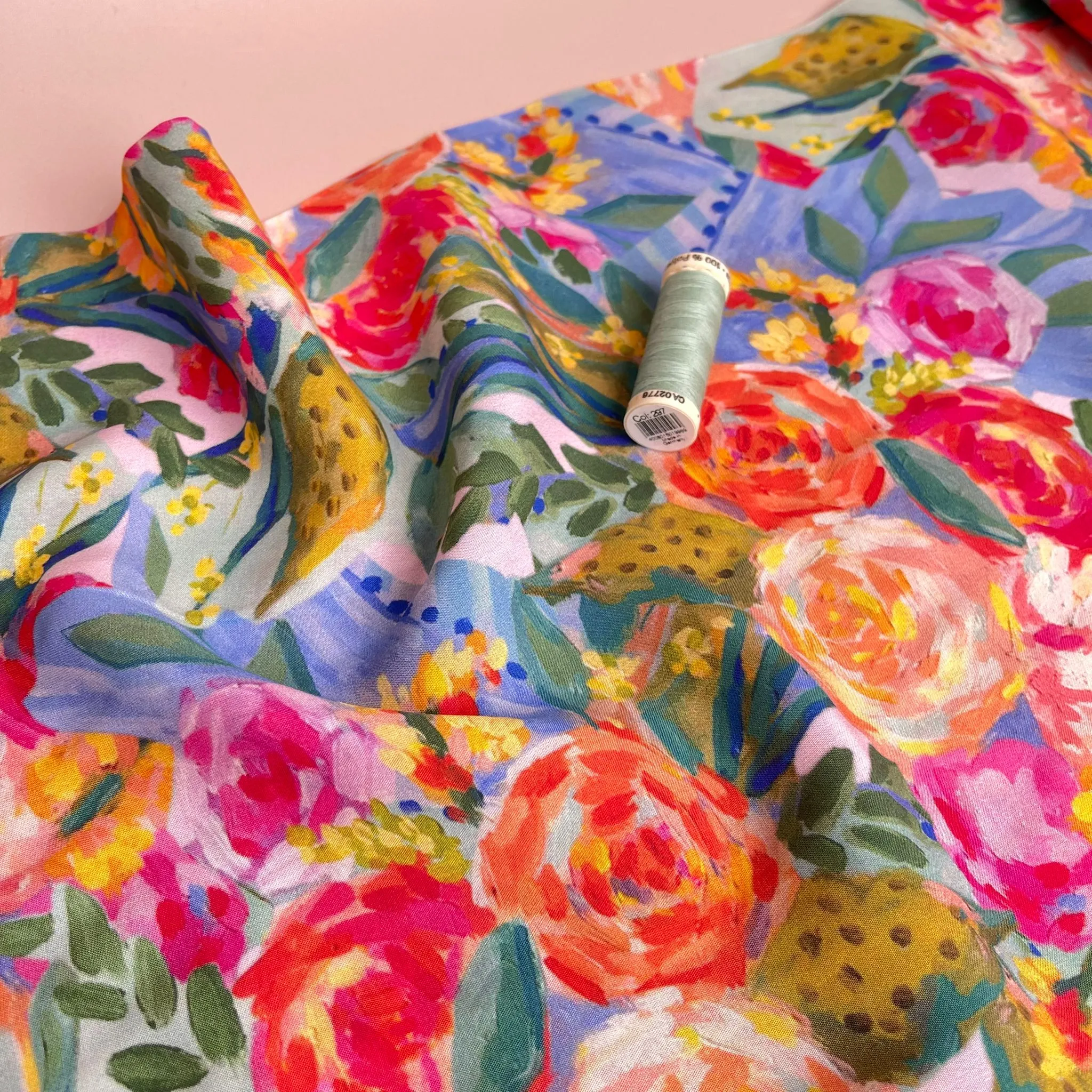 Painted Peonies Viscose Fabric