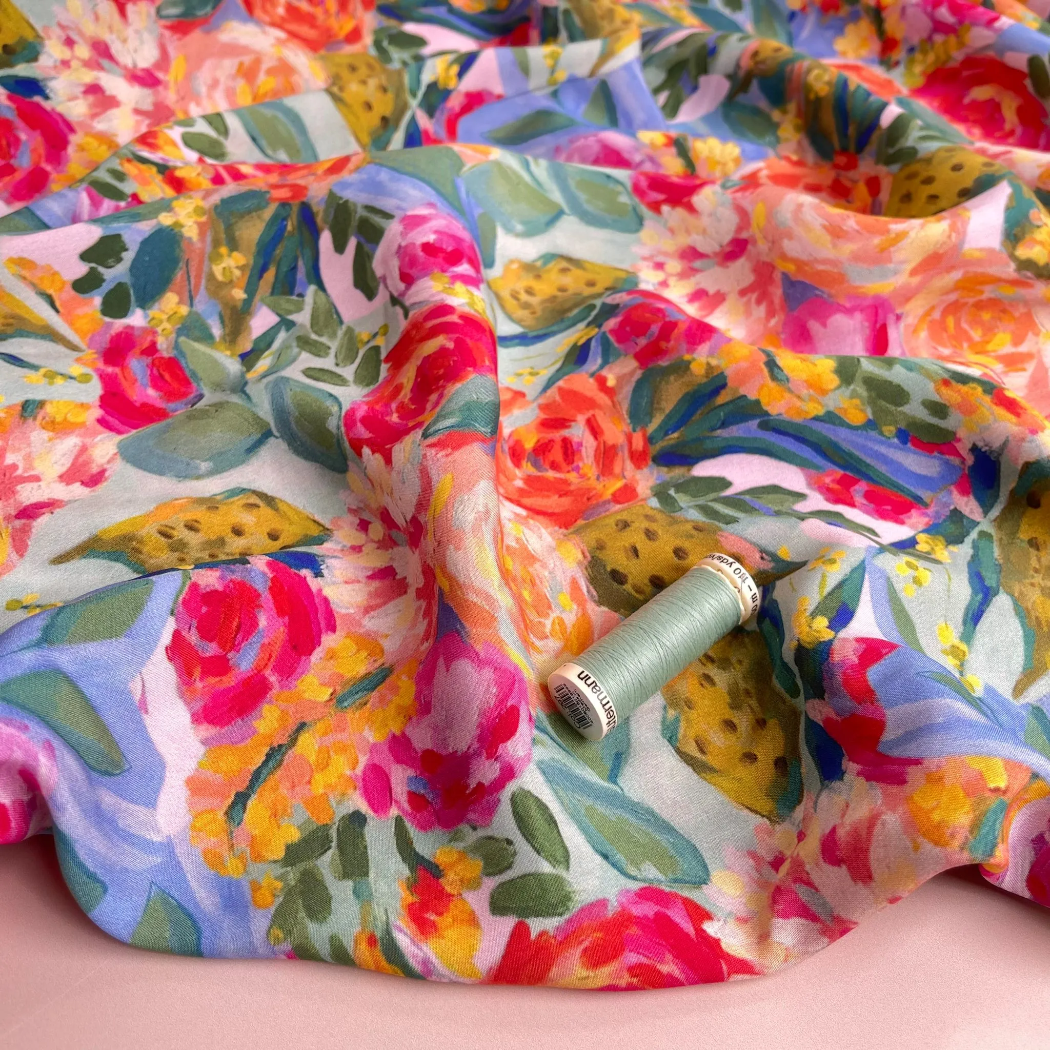 Painted Peonies Viscose Fabric