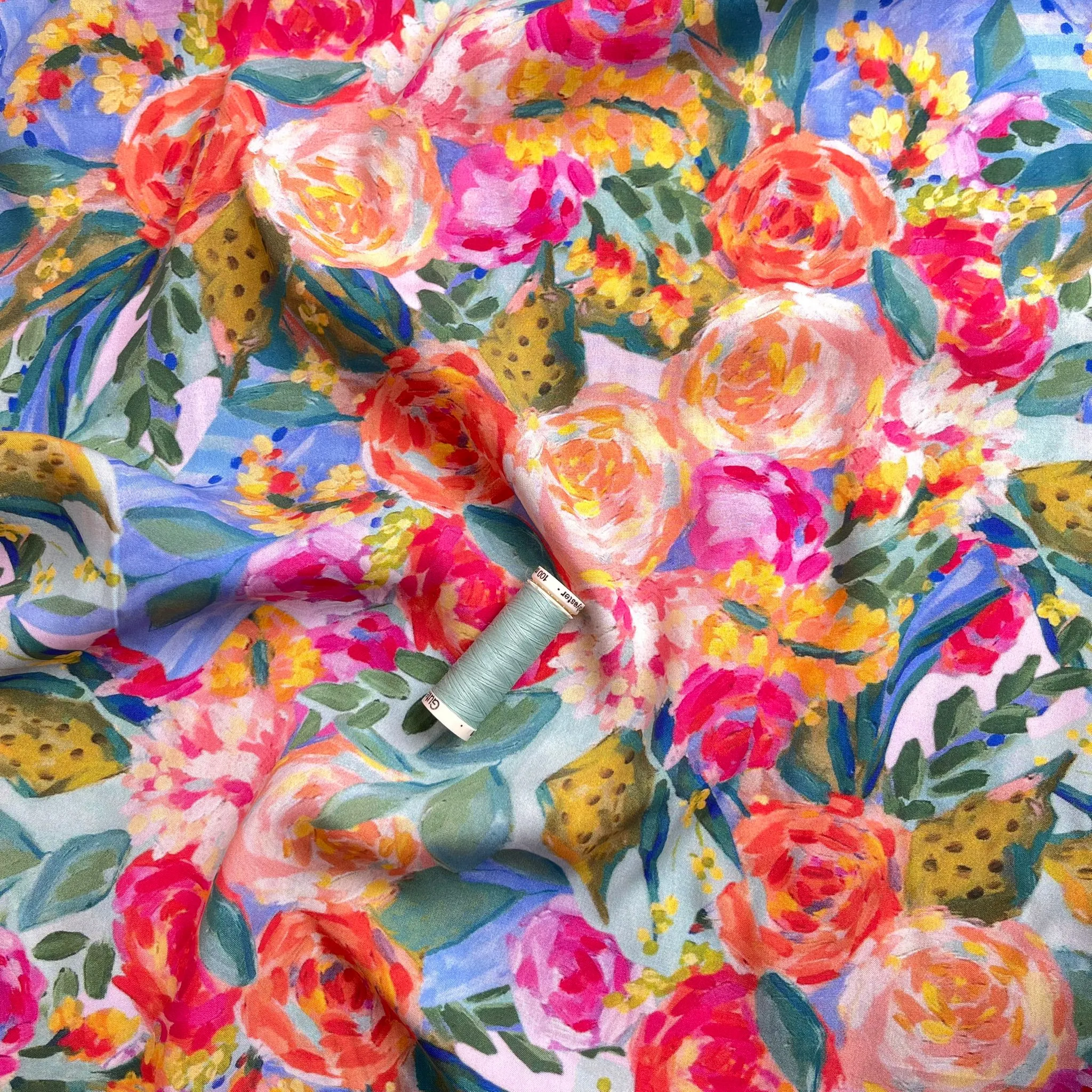 Painted Peonies Viscose Fabric