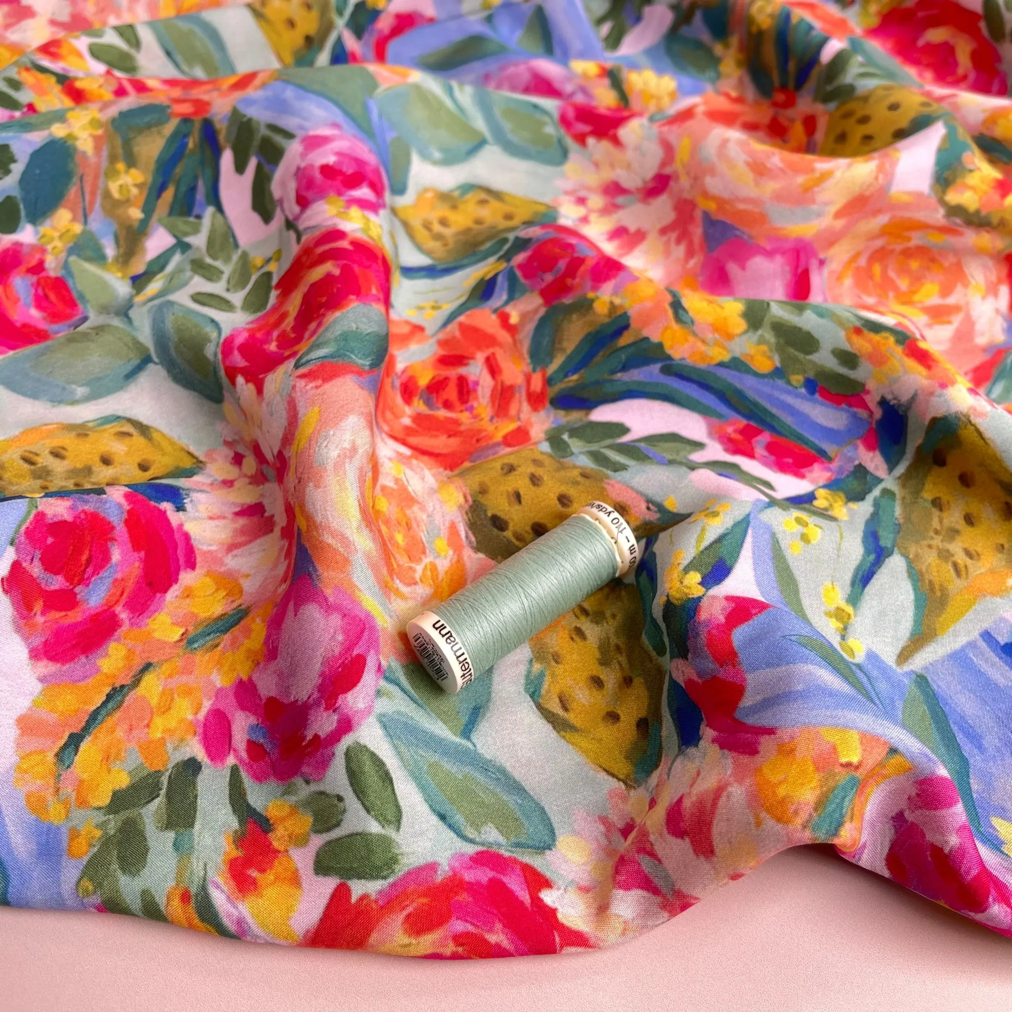 Painted Peonies Viscose Fabric