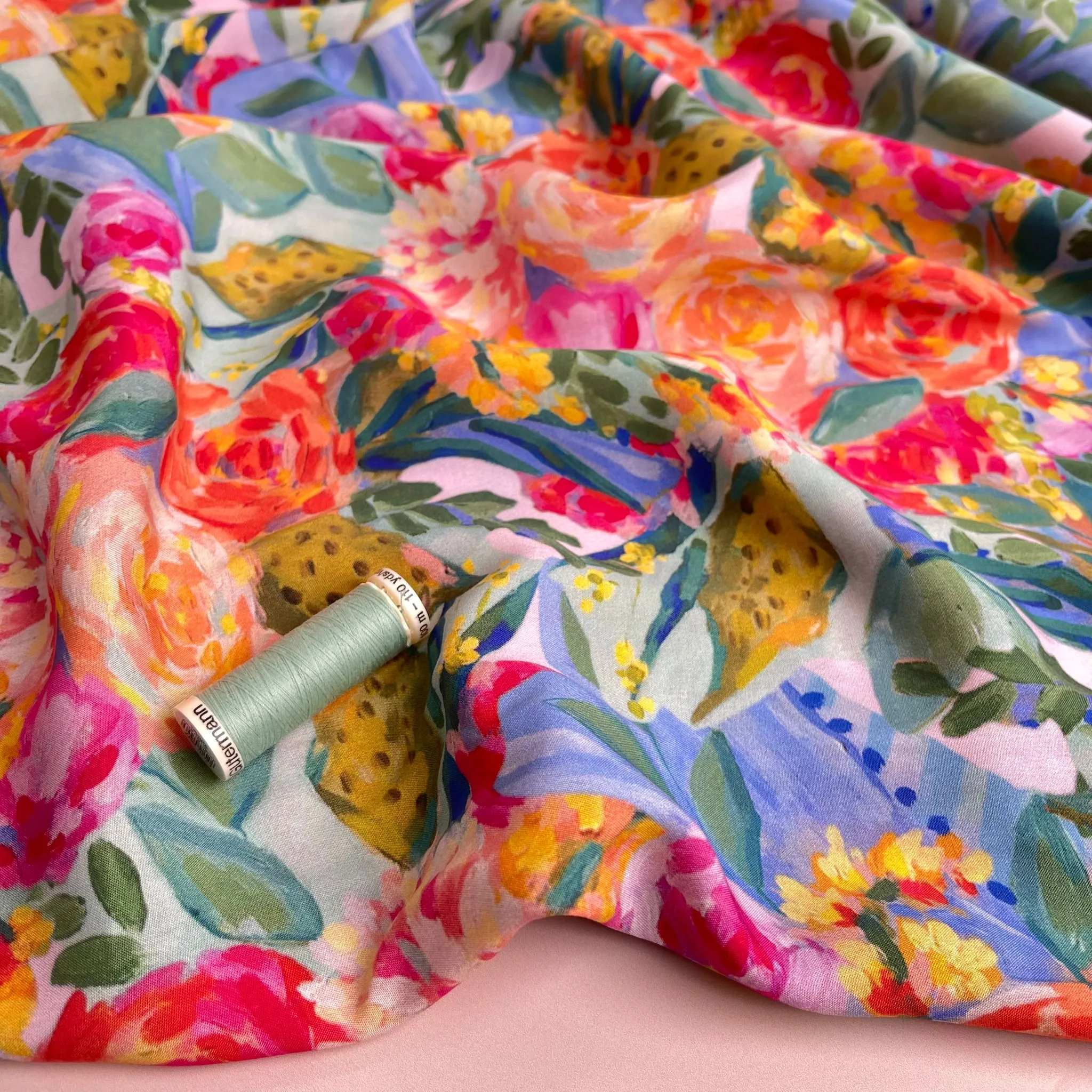 Painted Peonies Viscose Fabric