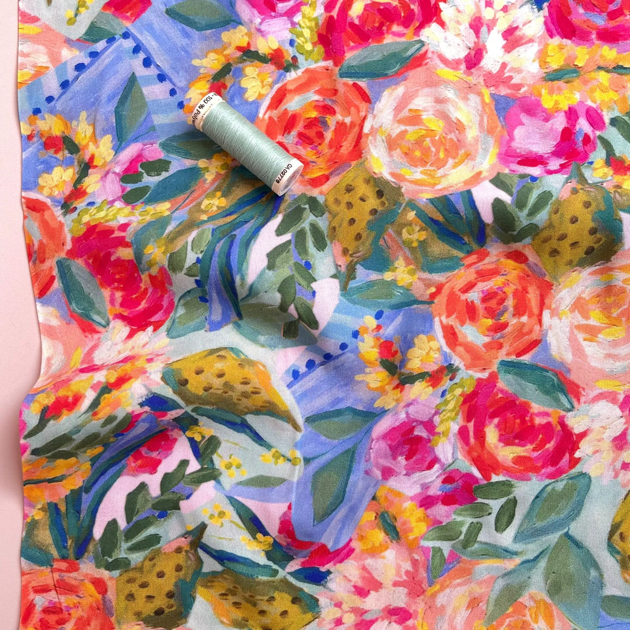 Painted Peonies Viscose Fabric