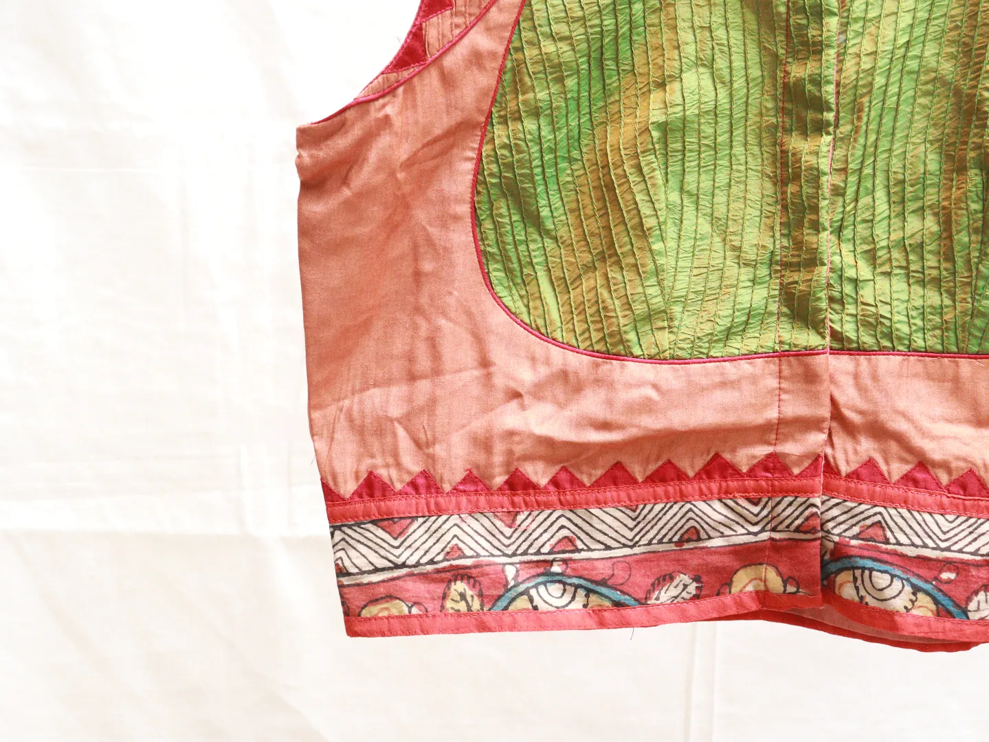 Persian Orange and Asparagus green Kalamkari blouse