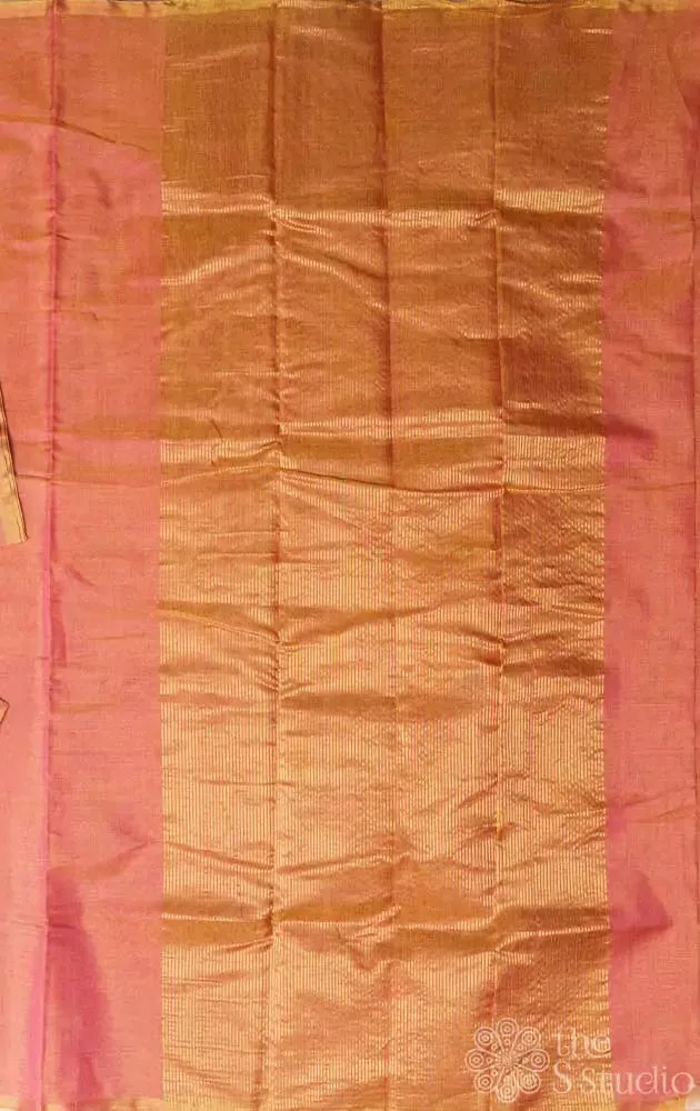 Pink chanderi tissue silk saree with kalamkari blouse