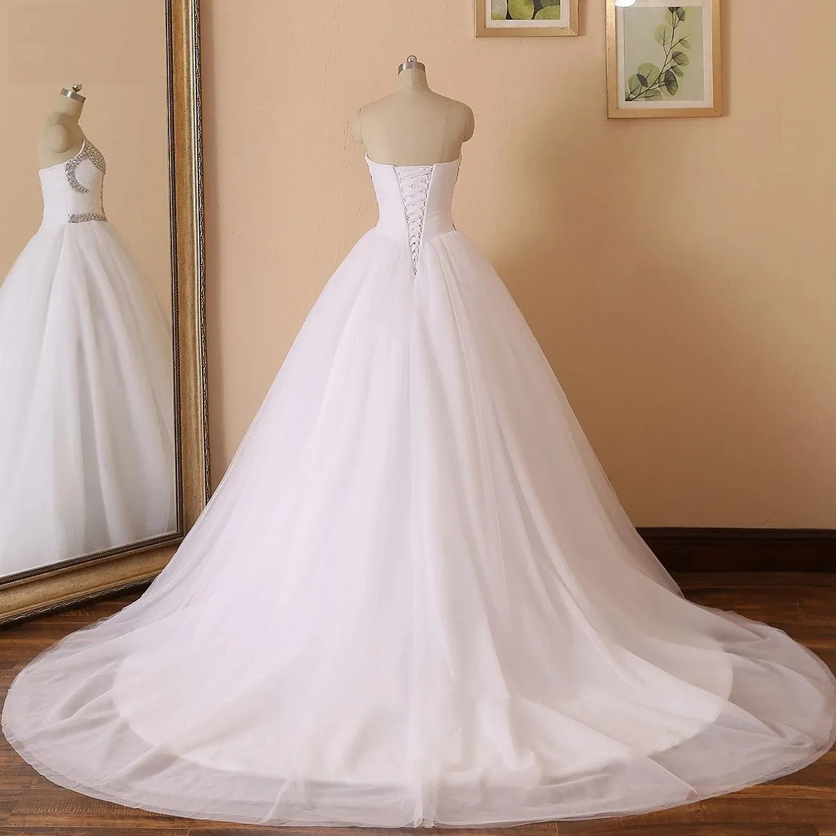 Princess Bejeweled Tulle Strapless Ball Wedding Gown All Sizes/Colors