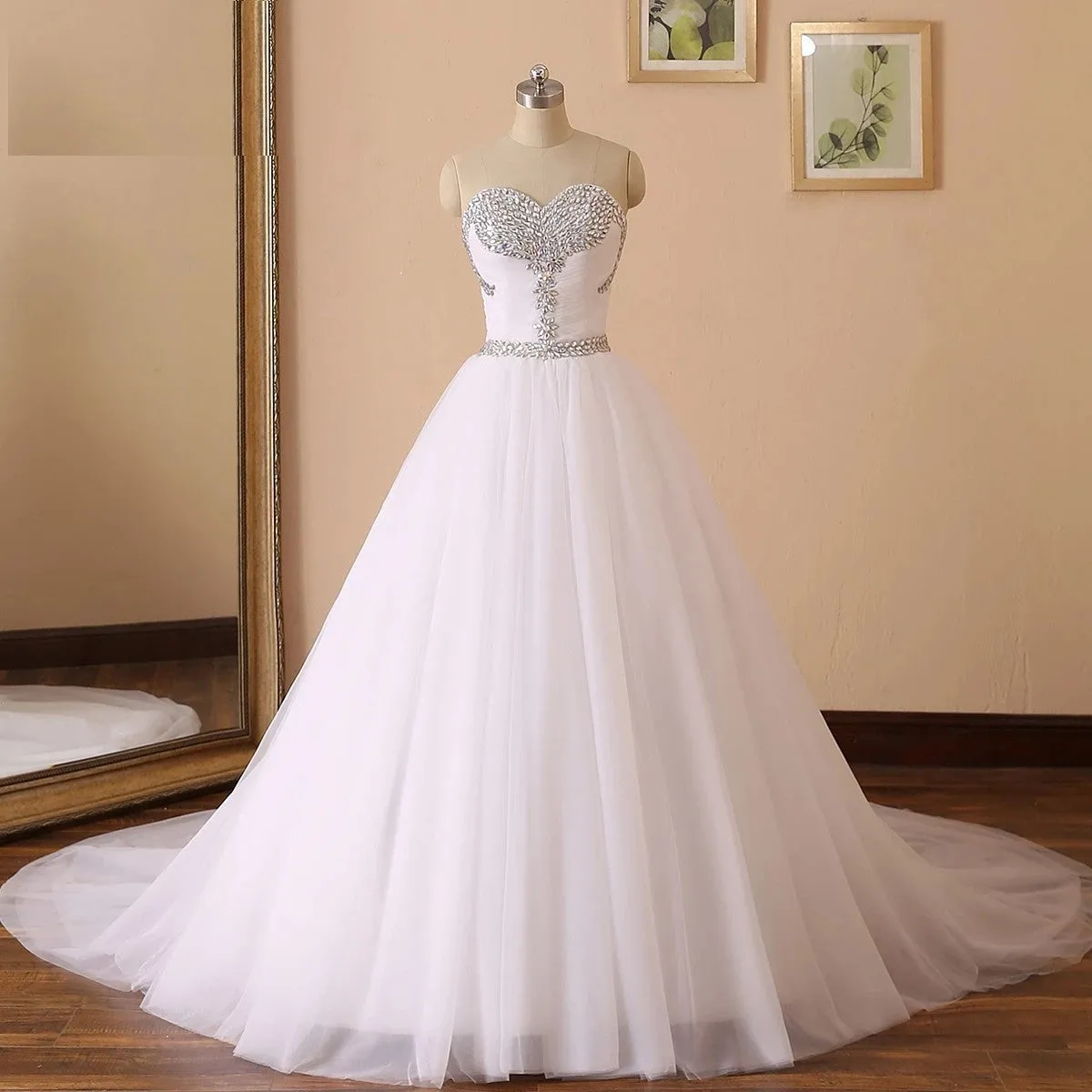 Princess Bejeweled Tulle Strapless Ball Wedding Gown All Sizes/Colors