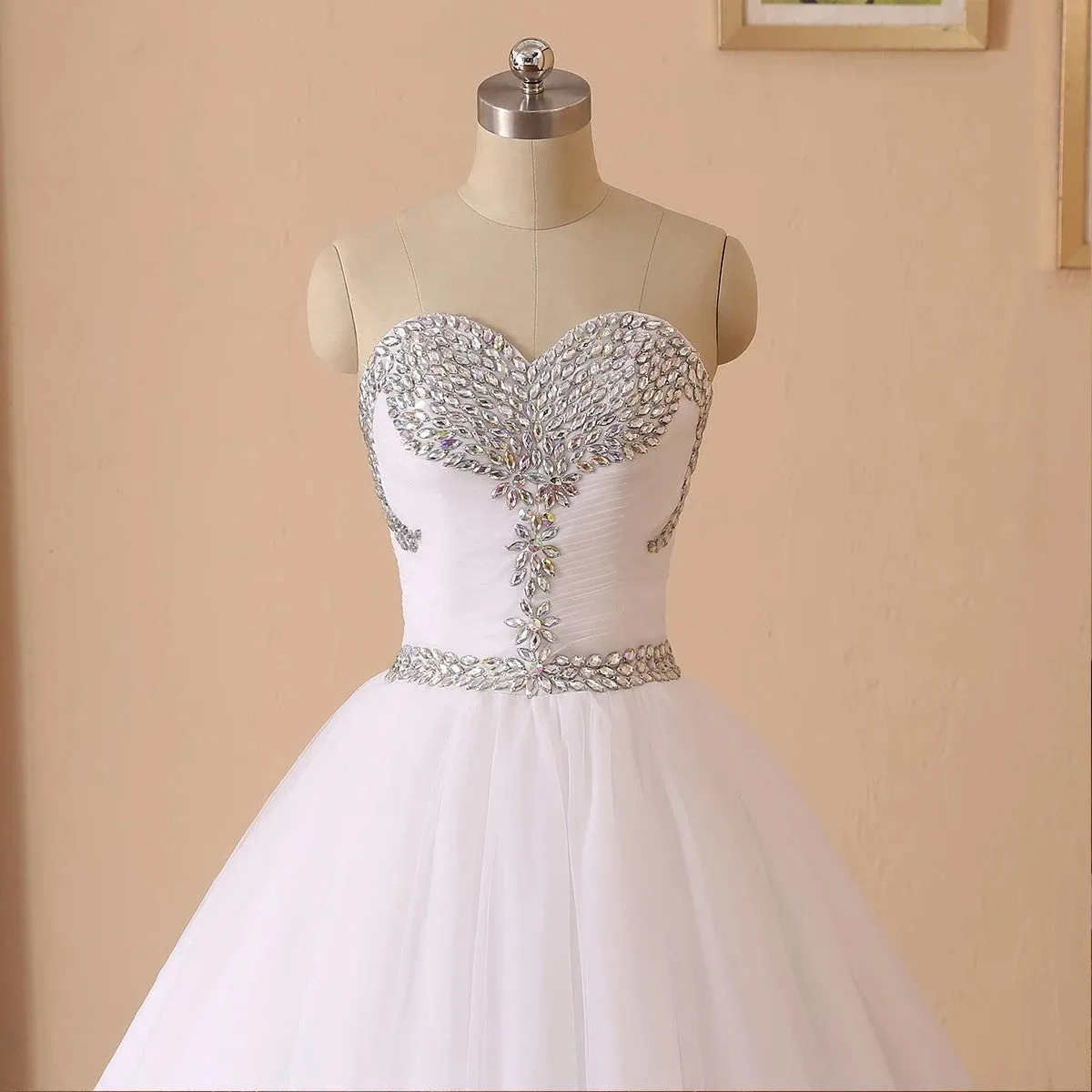 Princess Bejeweled Tulle Strapless Ball Wedding Gown All Sizes/Colors