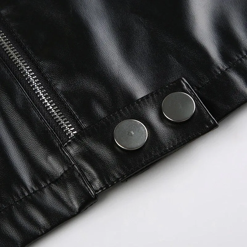 Punk Zip-Up Patchwork  PU Leather Jacket