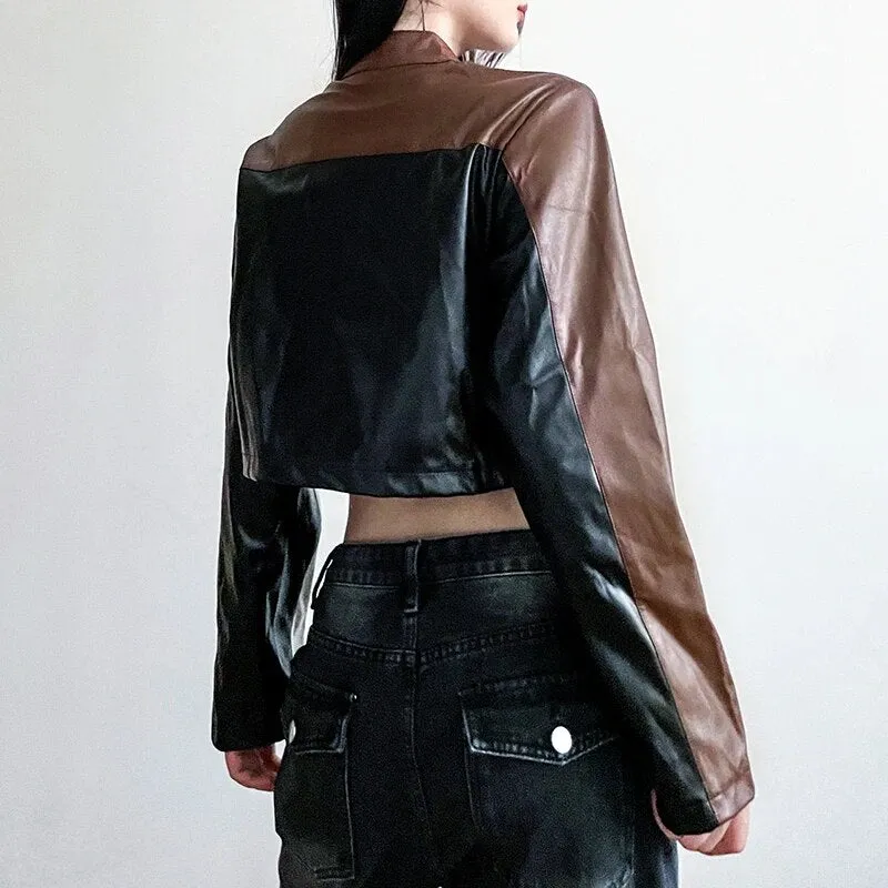 Punk Zip-Up Patchwork  PU Leather Jacket