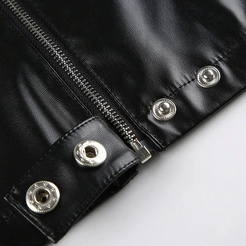 Punk Zip-Up Patchwork  PU Leather Jacket