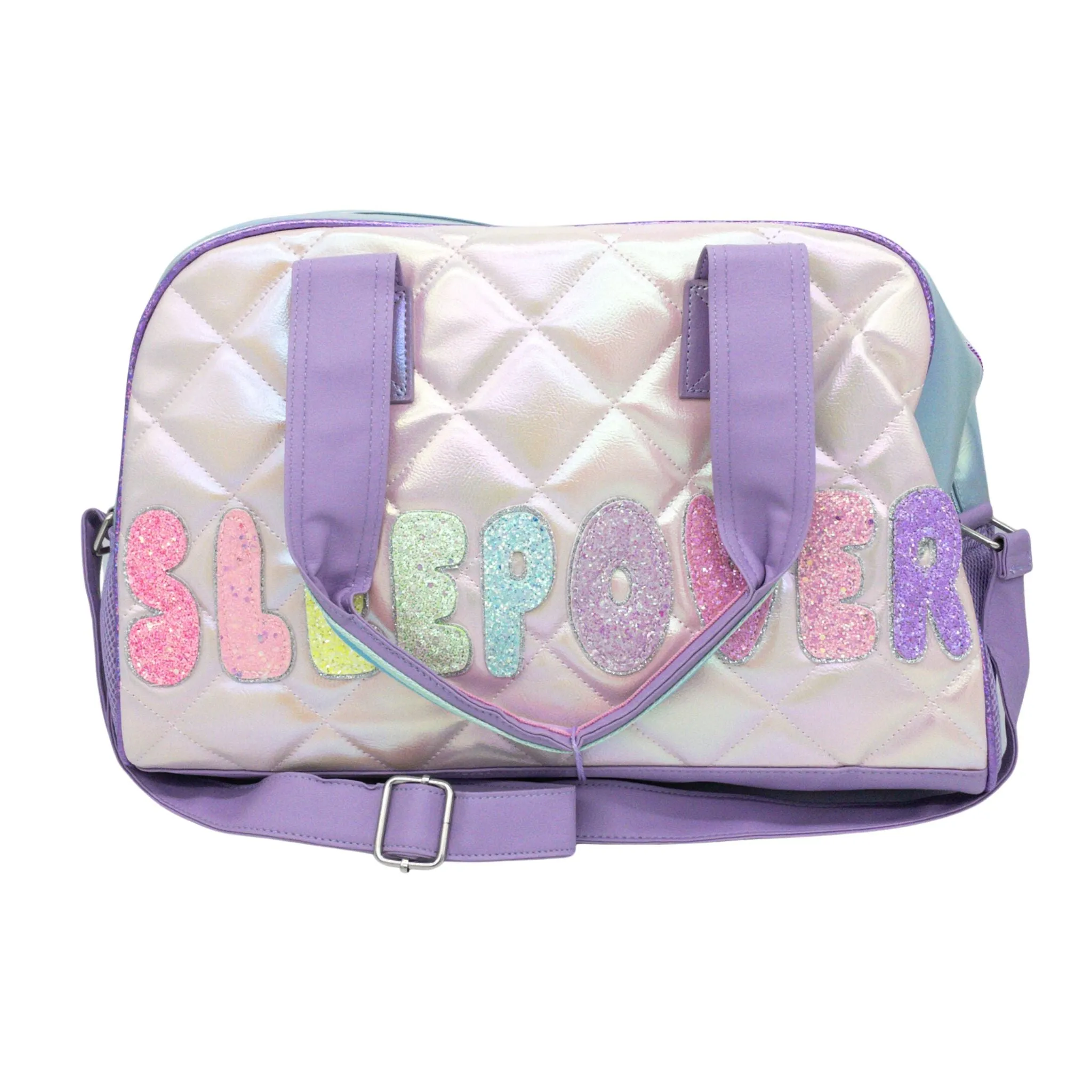 "SLEEPOVER" Quilted Metallic Duffle Bag