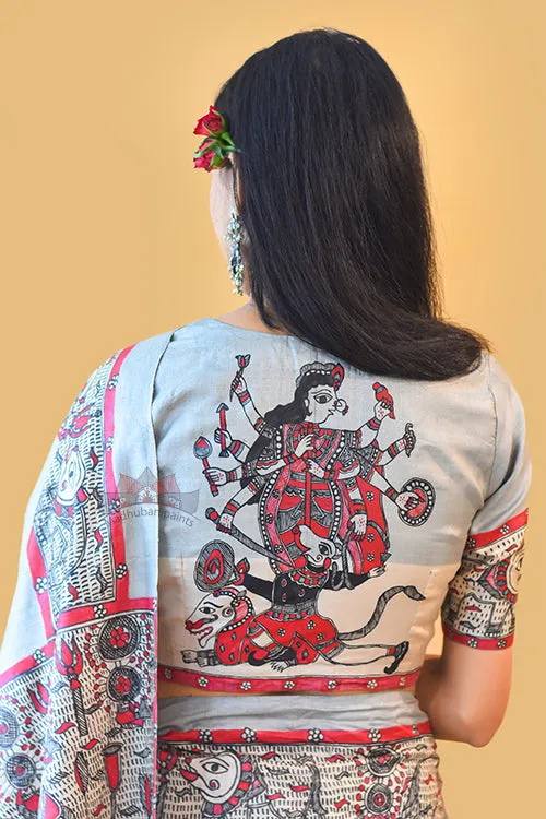 RAJESHWARI Handpainted Madhubani Tussar Silk Blouse Madhubani Paints