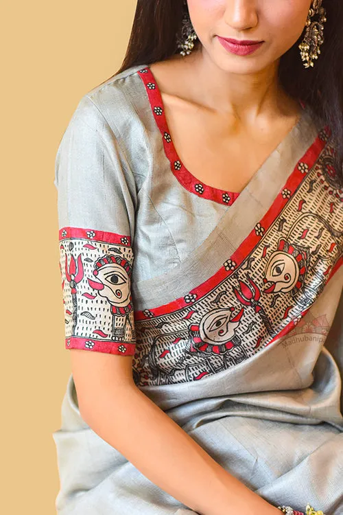 RAJESHWARI Handpainted Madhubani Tussar Silk Blouse Madhubani Paints