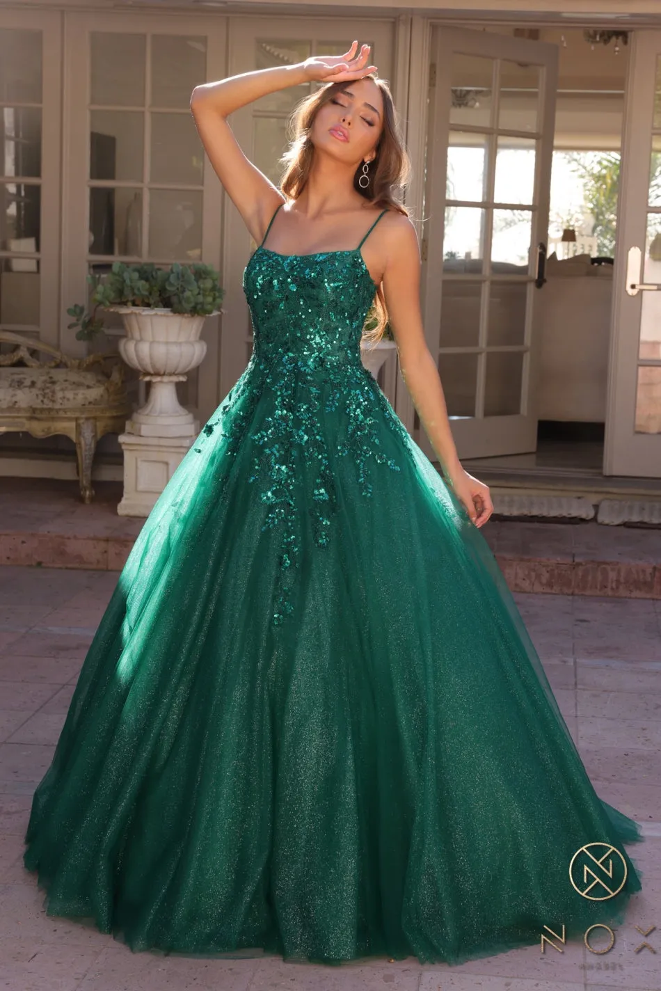 Sequin Applique Ball Gown _H1464