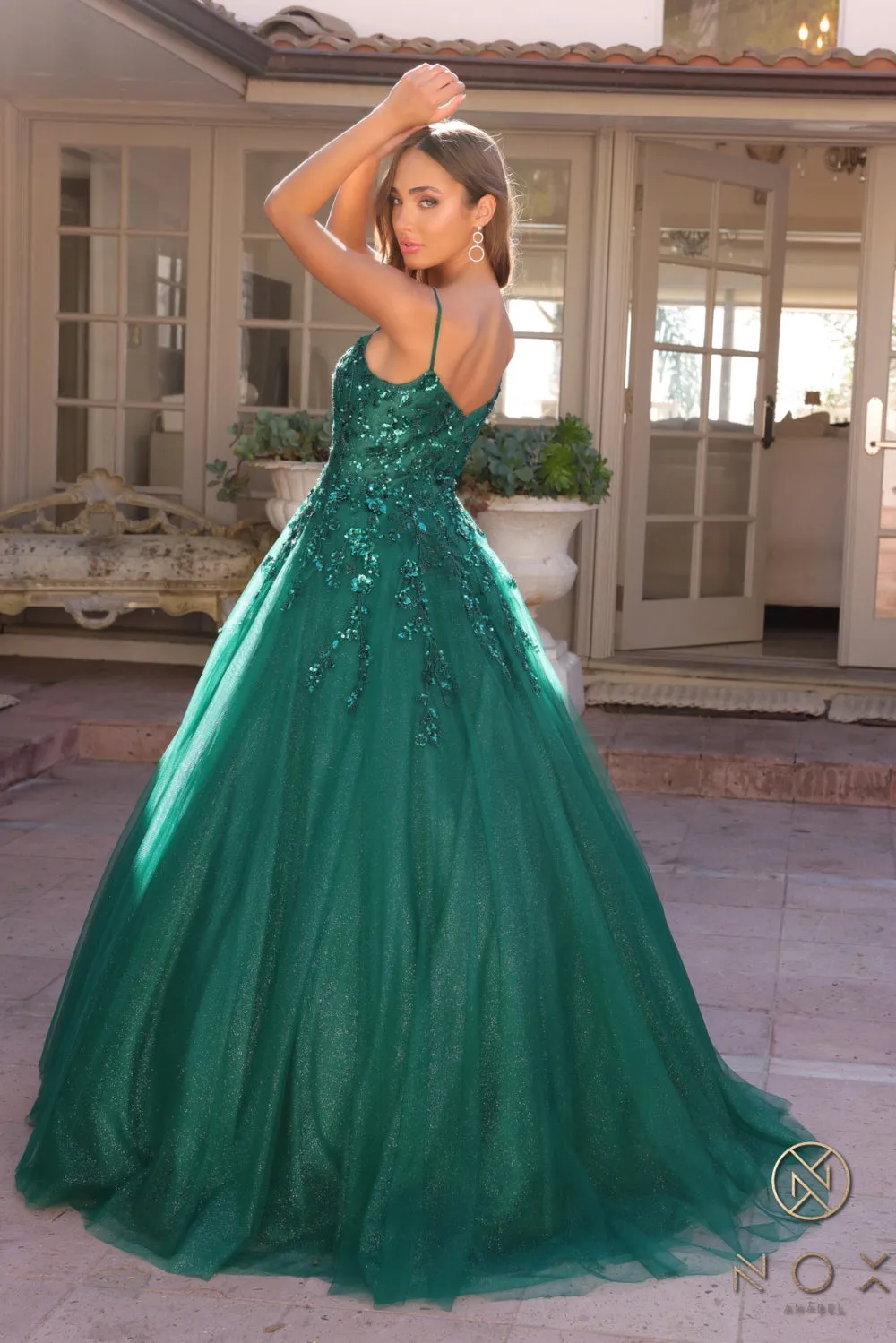 Sequin Applique Ball Gown _H1464