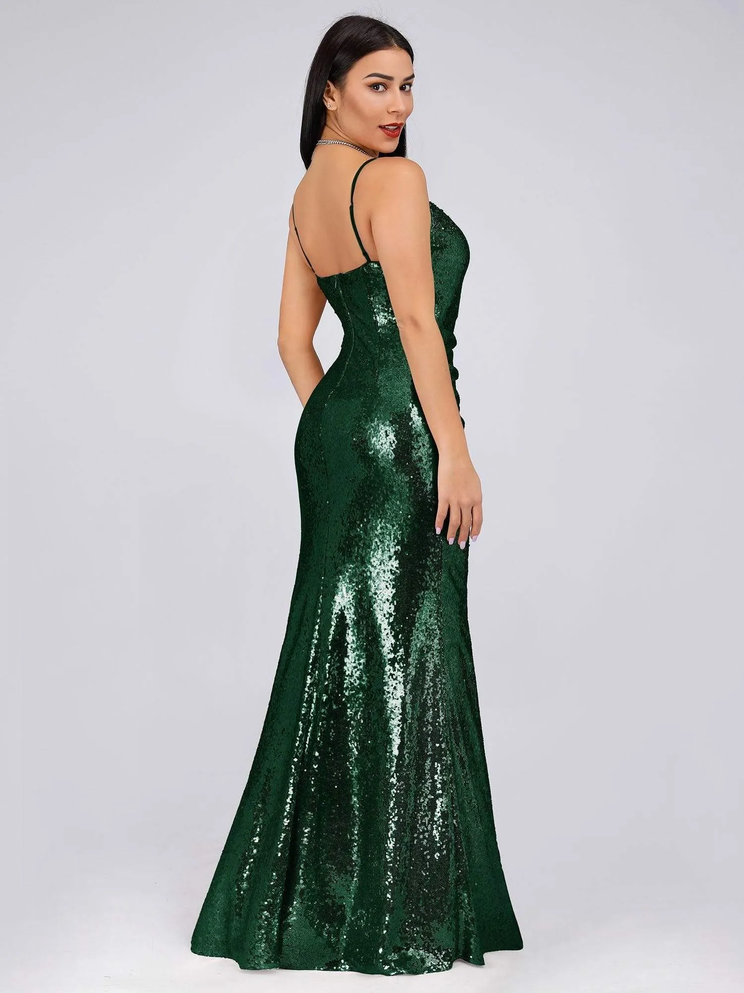 Sexy Spaghetti Straps Fishtail Sequin Evening Gowns for Women