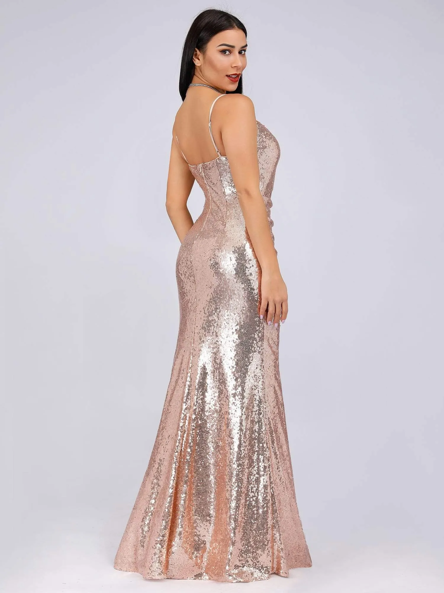 Sexy Spaghetti Straps Fishtail Sequin Evening Gowns for Women