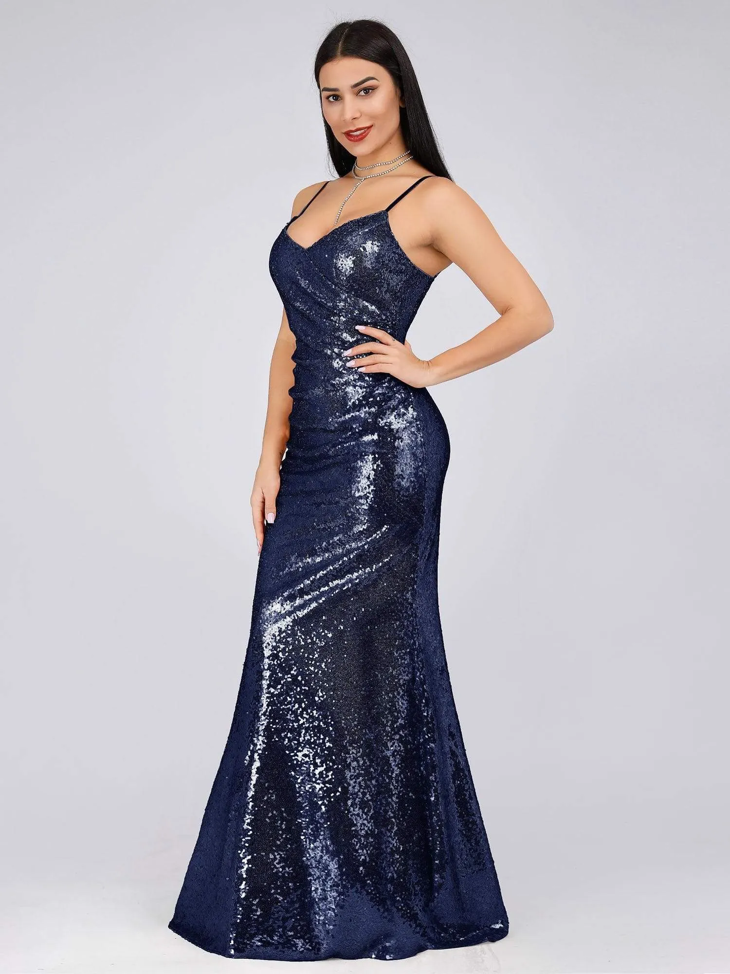 Sexy Spaghetti Straps Fishtail Sequin Evening Gowns for Women