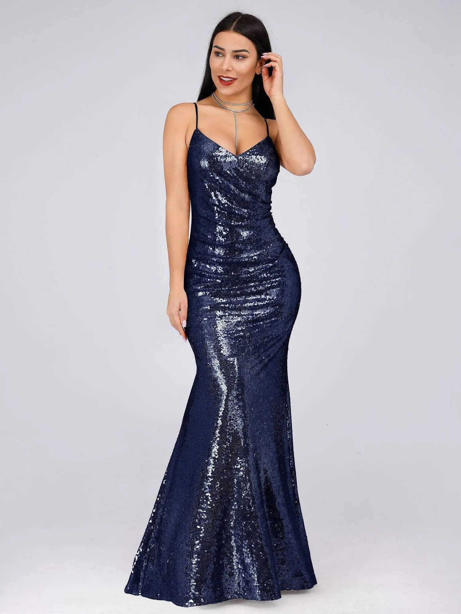 Sexy Spaghetti Straps Fishtail Sequin Evening Gowns for Women