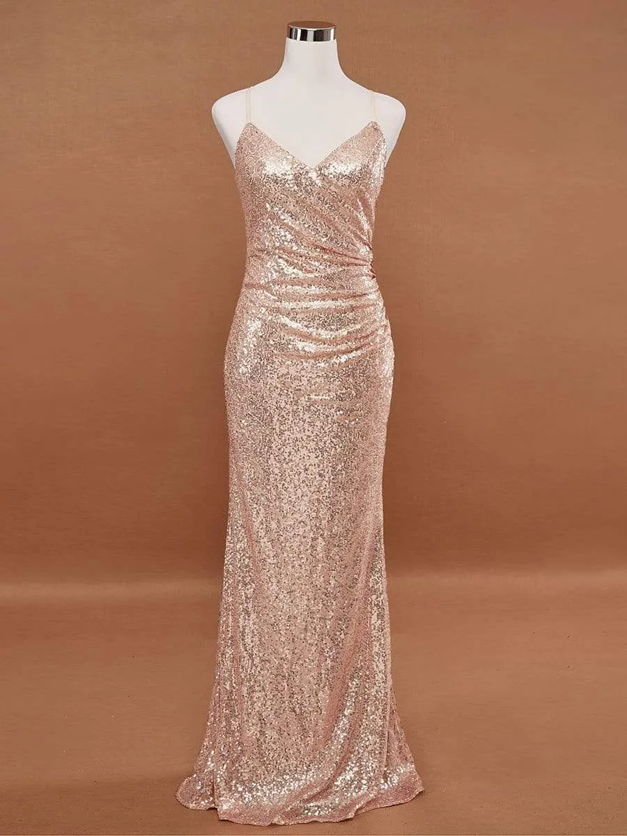 Sexy Spaghetti Straps Fishtail Sequin Evening Gowns for Women